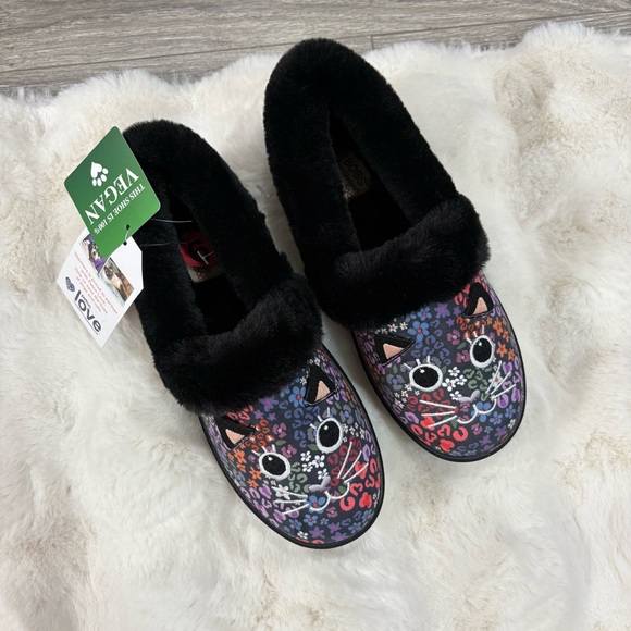 BOBS by Skechers too cozy cat fur slipper in multicolor floral - 6 nwt - Picture 1 of 7
